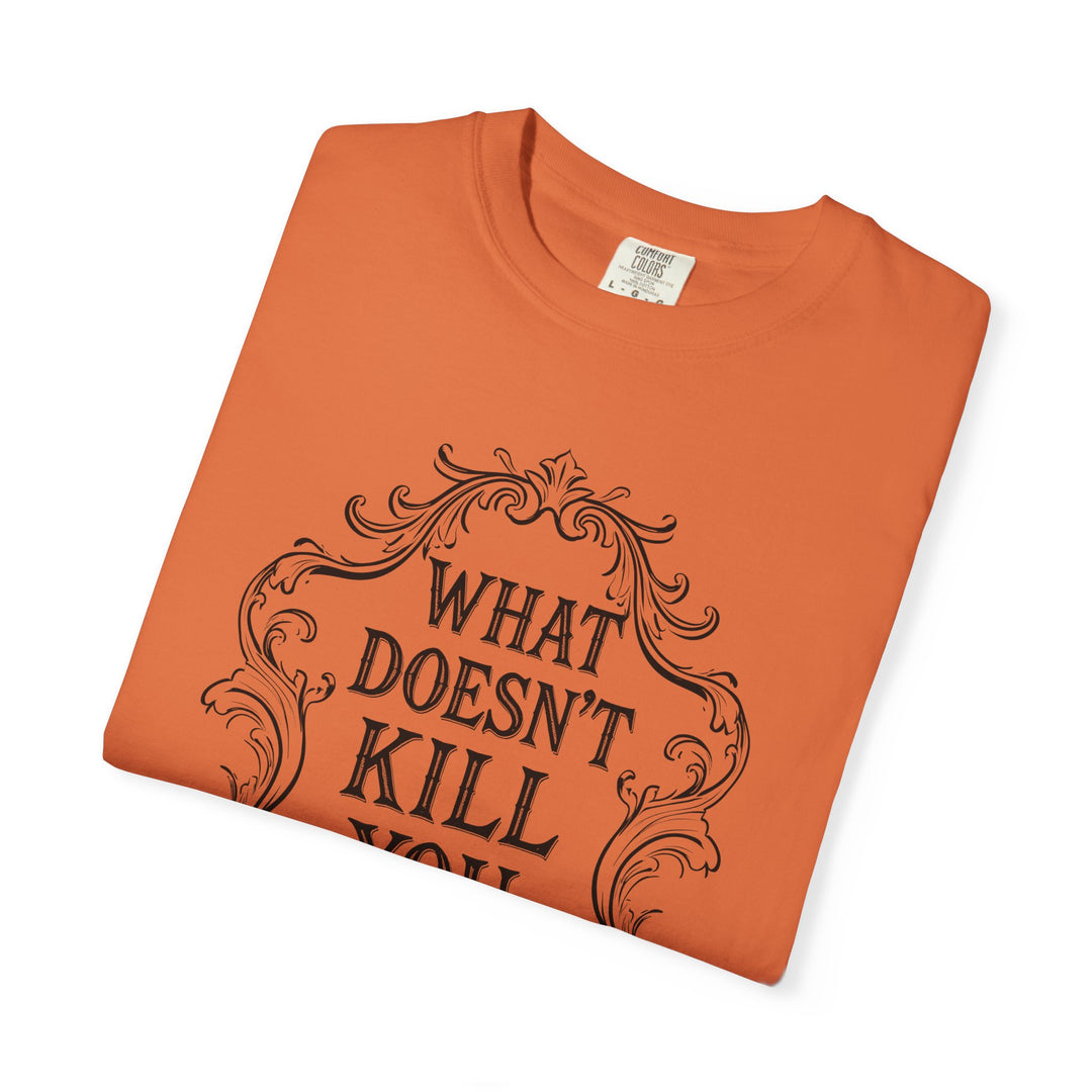 What Doesn't Kill You Womens WUNDERLAND Backyard Dept Halloween Booteek Short Sleeve Tee