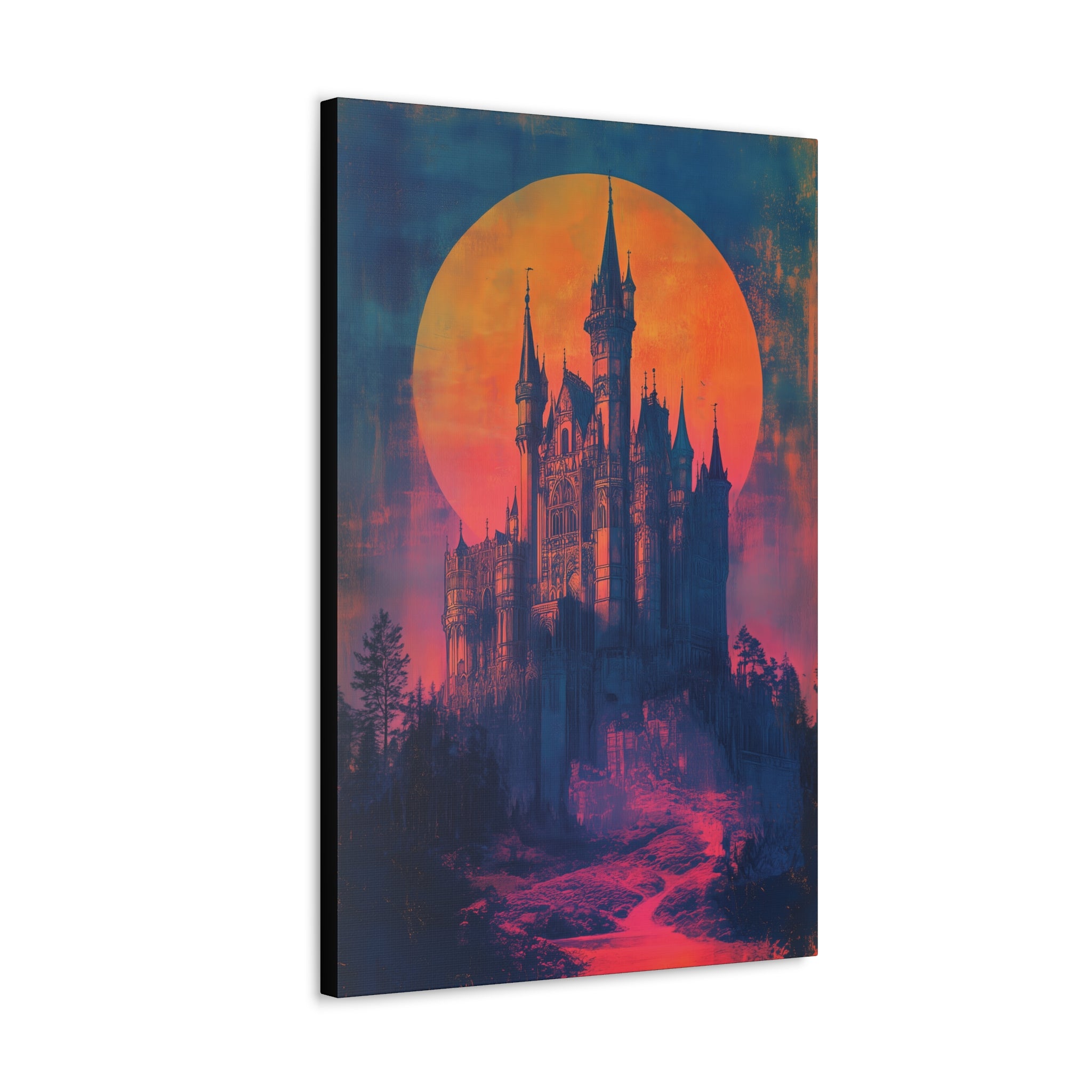 Castle Under A Neon Sky Canvas Print