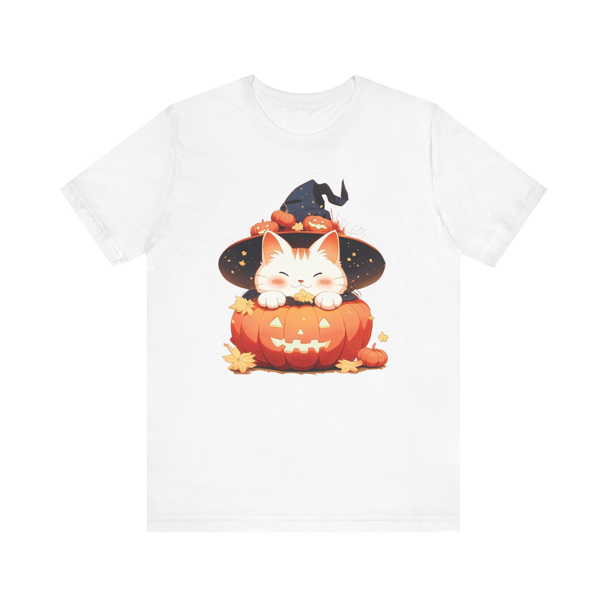 Cute Kitty Pumpkin Witch Womens Halloween Booteek Jersey Short Sleeve Tee