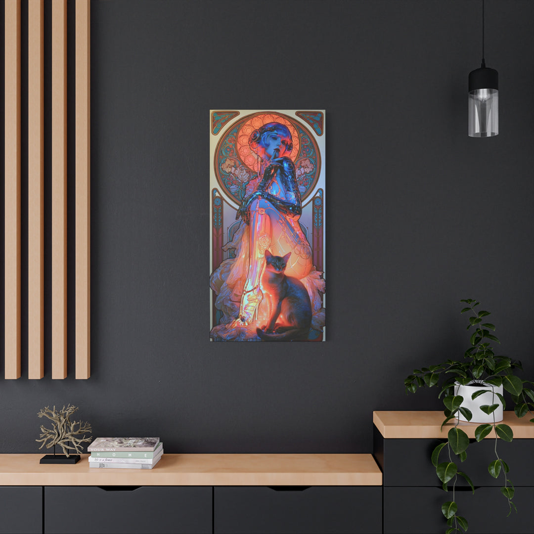 Art Nouveau Cat Muse Matte Stretched Canvas Print Wall Art