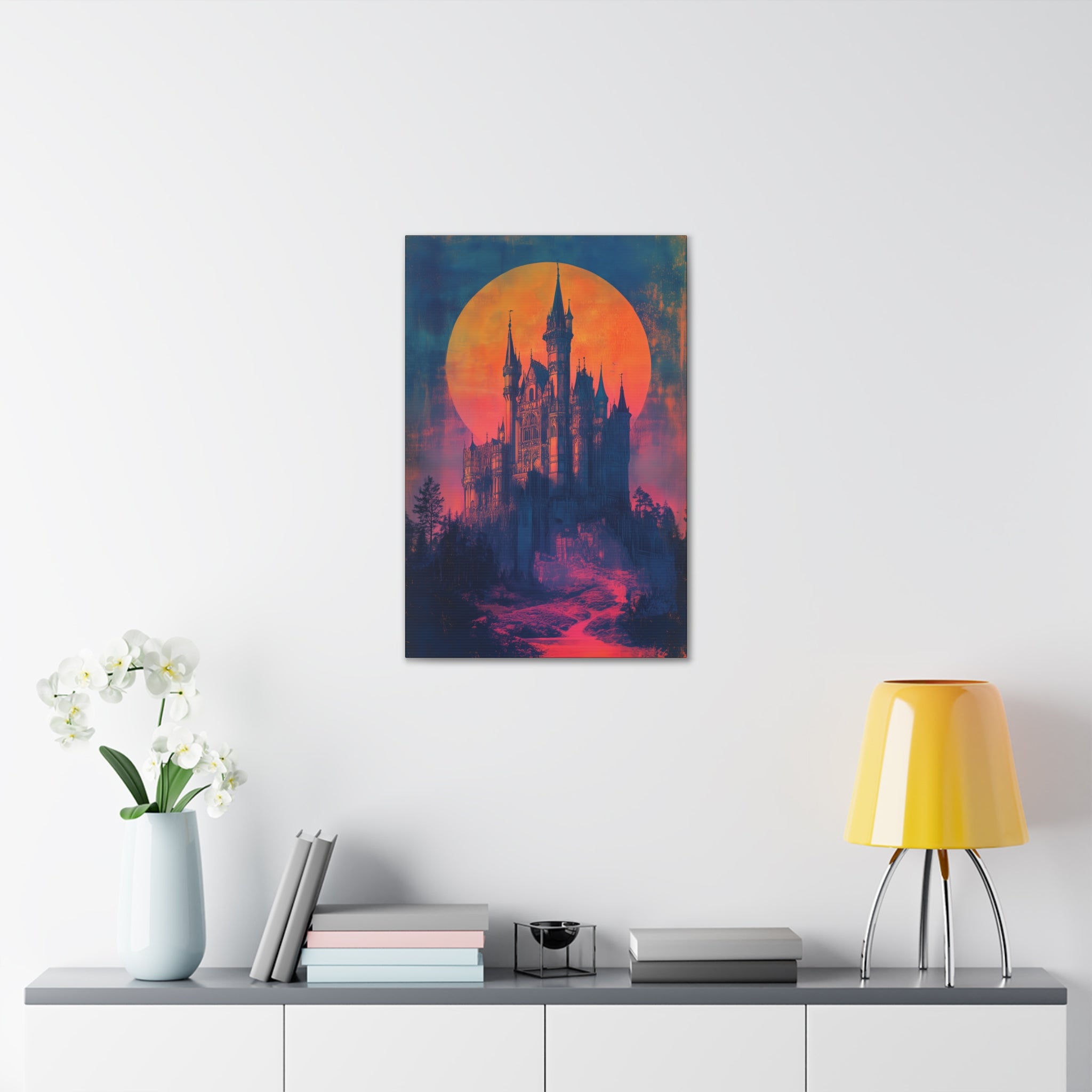 Castle Under A Neon Sky Canvas Print