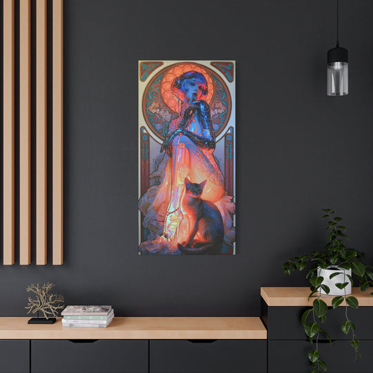 Art Nouveau Cat Muse Matte Stretched Canvas Print Wall Art