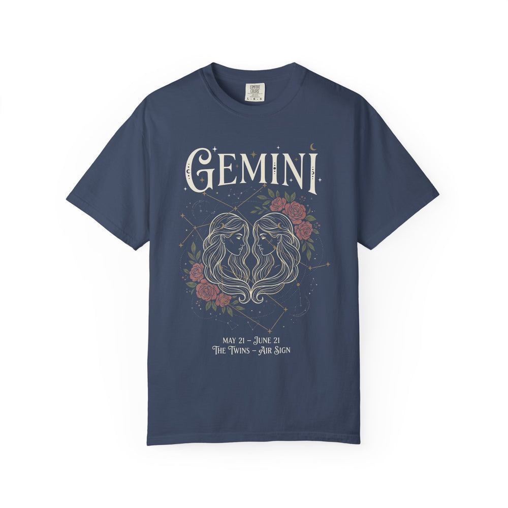 Gemini Zodiac Floral Womens L'Atomique Relaxed Fit Comfort Colors Graphic Tee