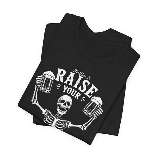 Raise Your Spirits Skeleton Funny Beer Men&