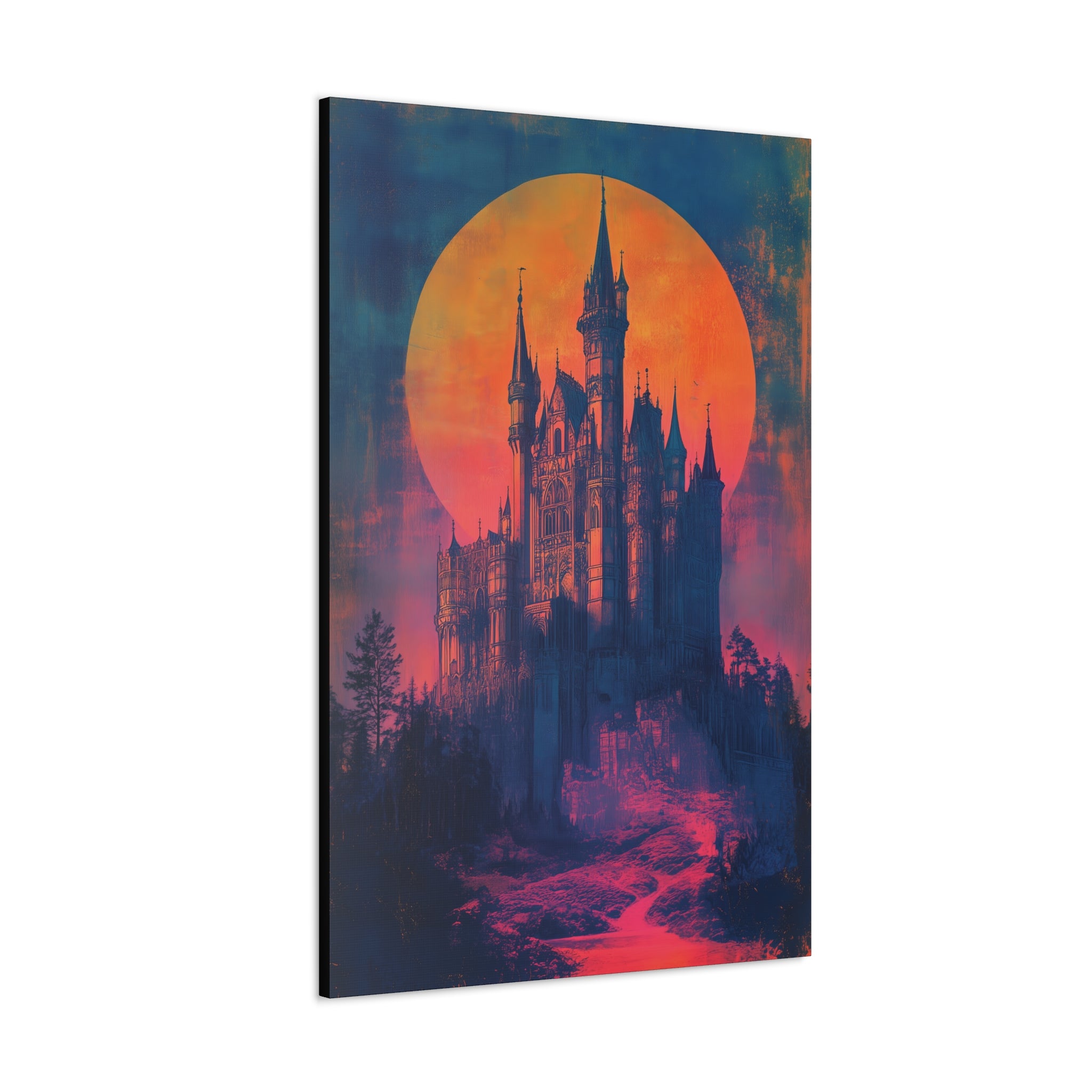 Castle Under A Neon Sky Canvas Print