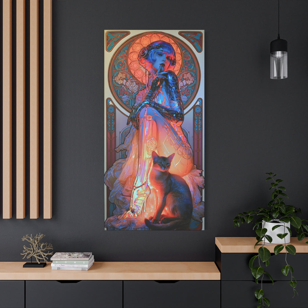 Art Nouveau Cat Muse Matte Stretched Canvas Print Wall Art