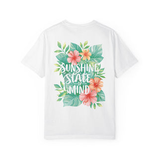 Sunshine State Of Mind Tropical Flowers Womens L'Atomique Relaxed Fit Comfort Colors Back Graphic Tee