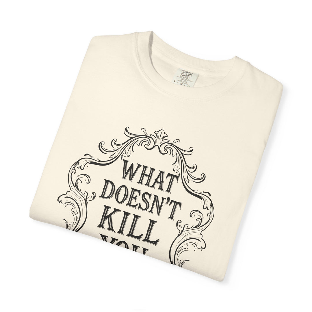 What Doesn't Kill You Womens WUNDERLAND Backyard Dept Halloween Booteek Short Sleeve Tee