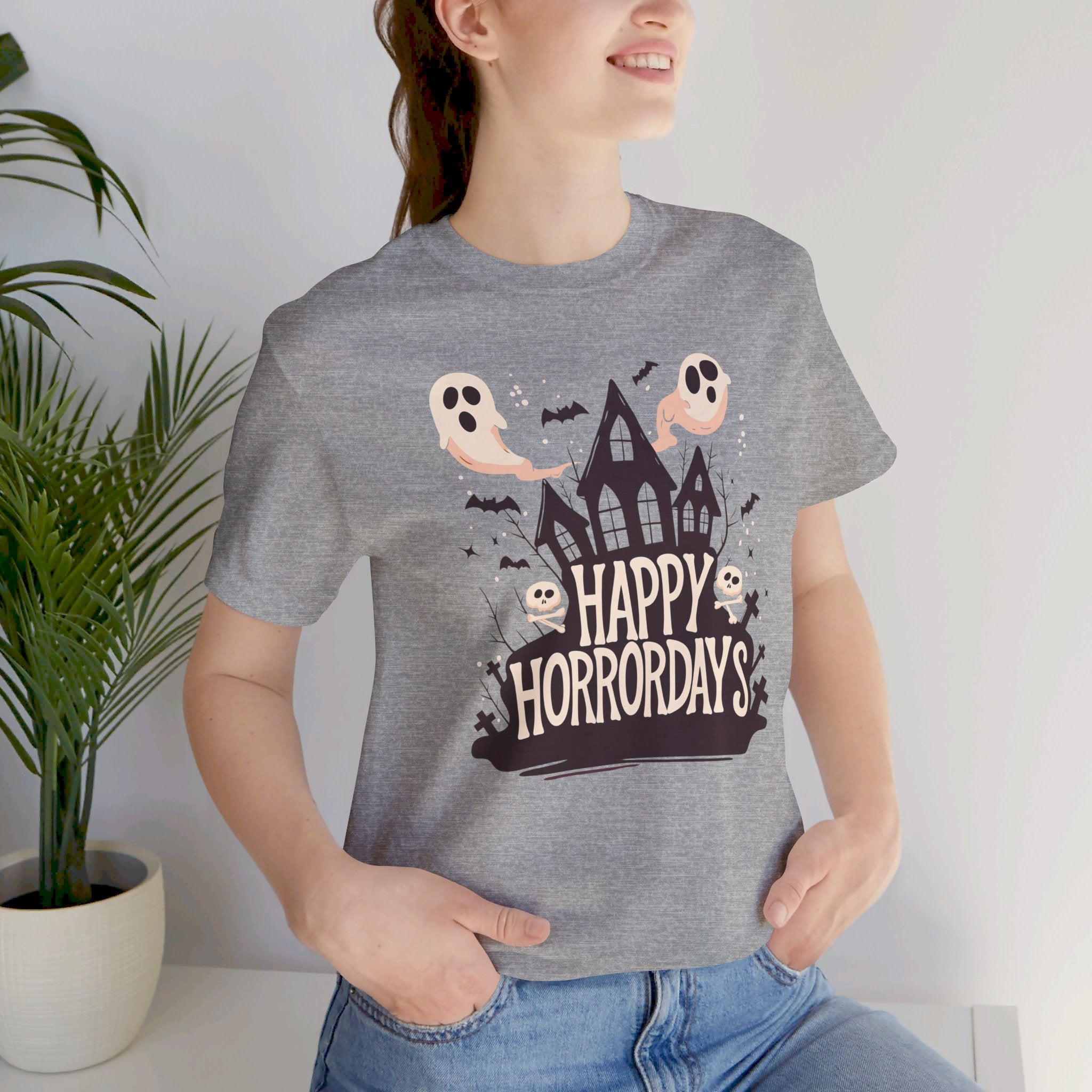 Happy Horrordays Womens Halloween Booteek Jersey Short Sleeve Tee