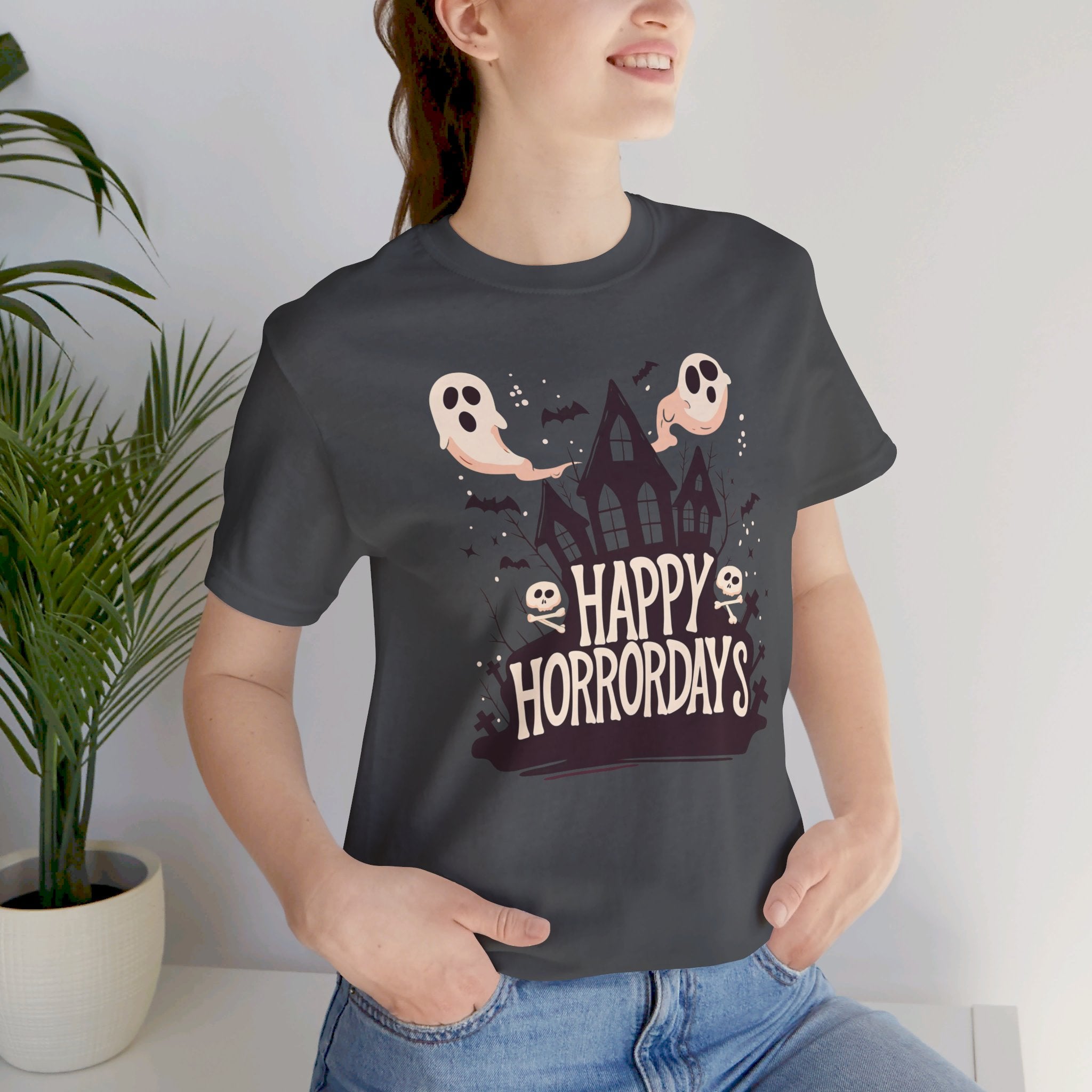 Happy Horrordays Womens Halloween Booteek Jersey Short Sleeve Tee