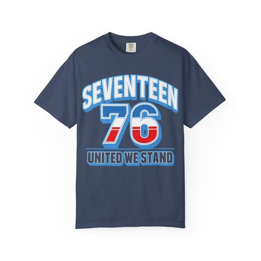 SEVENTEEN 76 UNITED WE STAND 4th of July Liberty George Washington Mens WUNDERLAND Backyard Dept Short Sleeve Tee