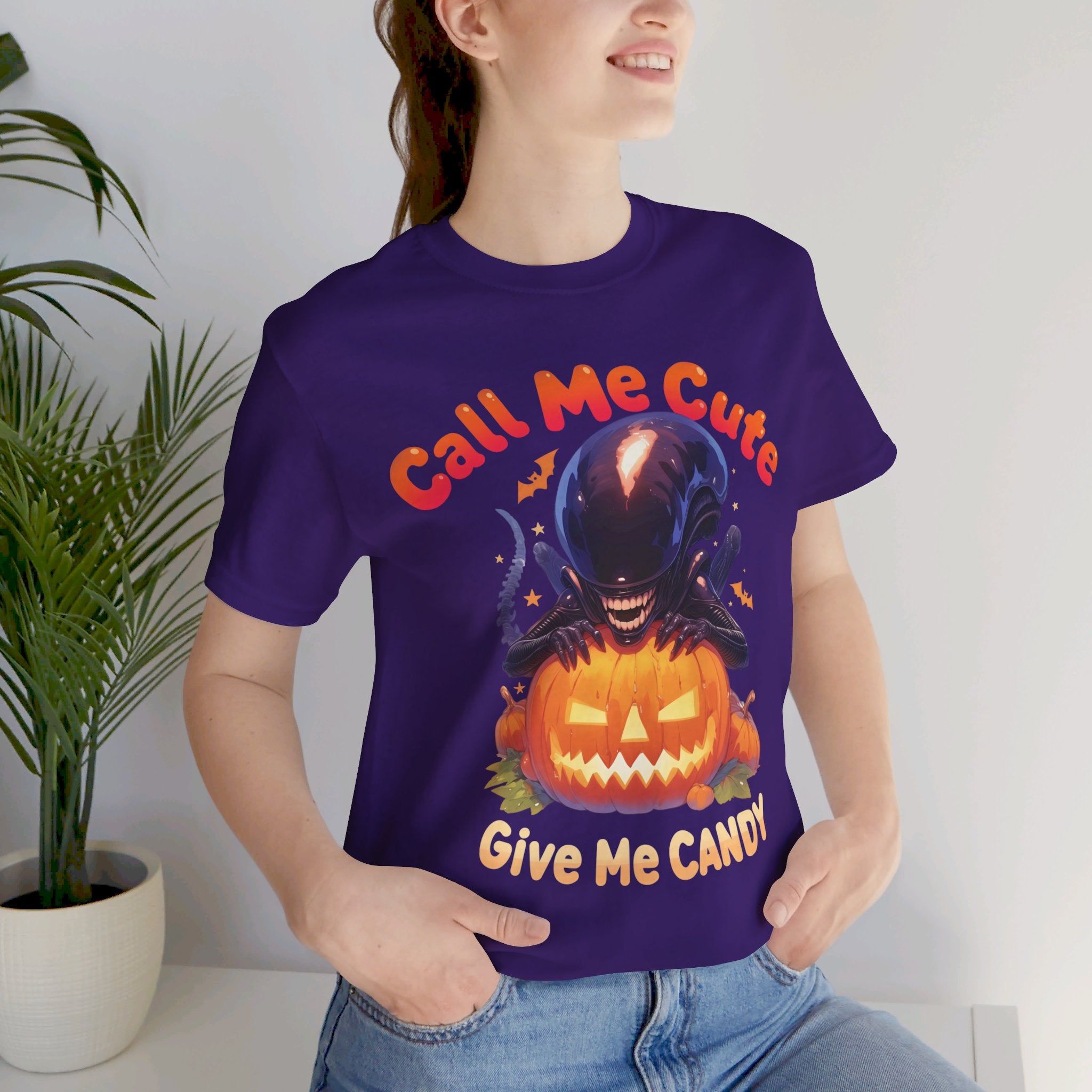 Call Me Cute Give Me Candy Womens Halloween Booteek Jersey Short Sleeve Tee