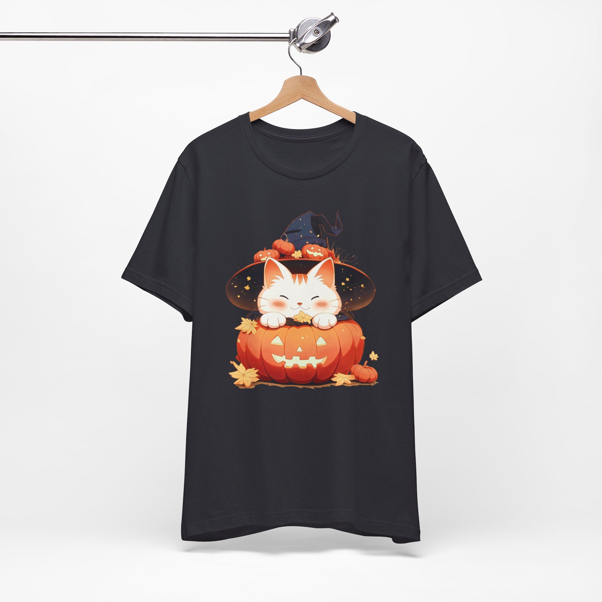 Cute Kitty Pumpkin Witch Womens Halloween Booteek Jersey Short Sleeve Tee