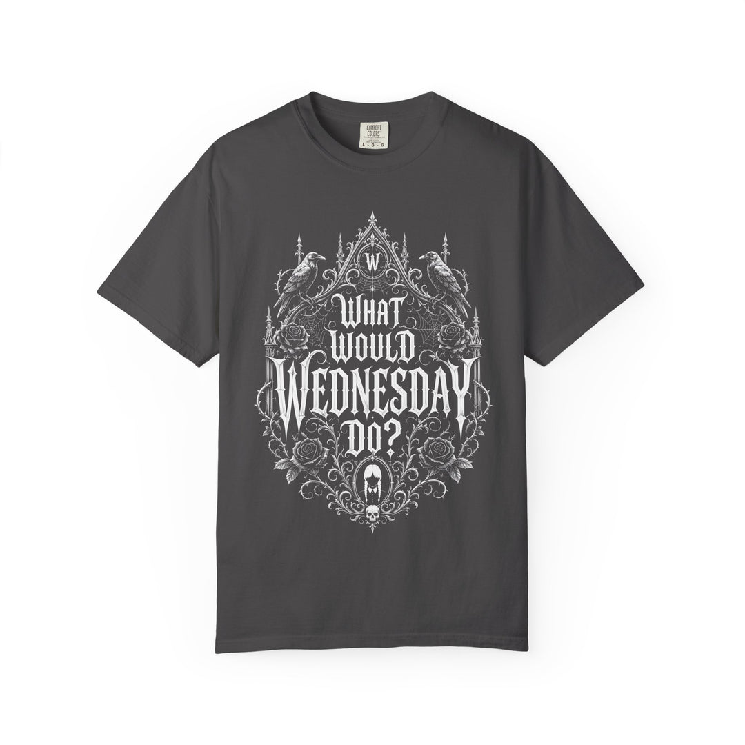 What Would Wednesday Do? Womens WUNDERLAND Halloween Booteek Short Sleeve Tee