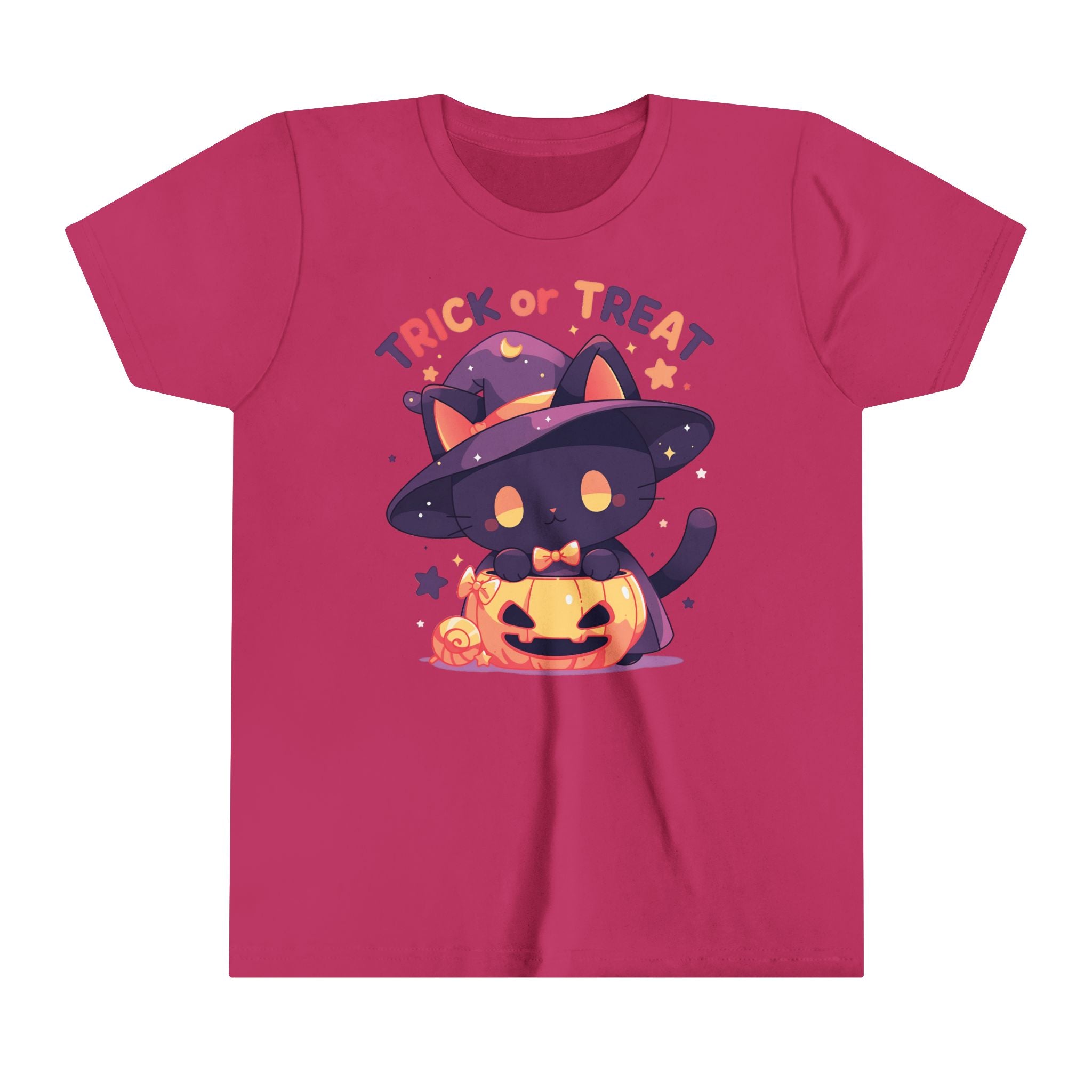 Copy of Trick Or Treat Witch Kitty Pumpkin Cauldron Girls Halloween Short Sleeve Tee