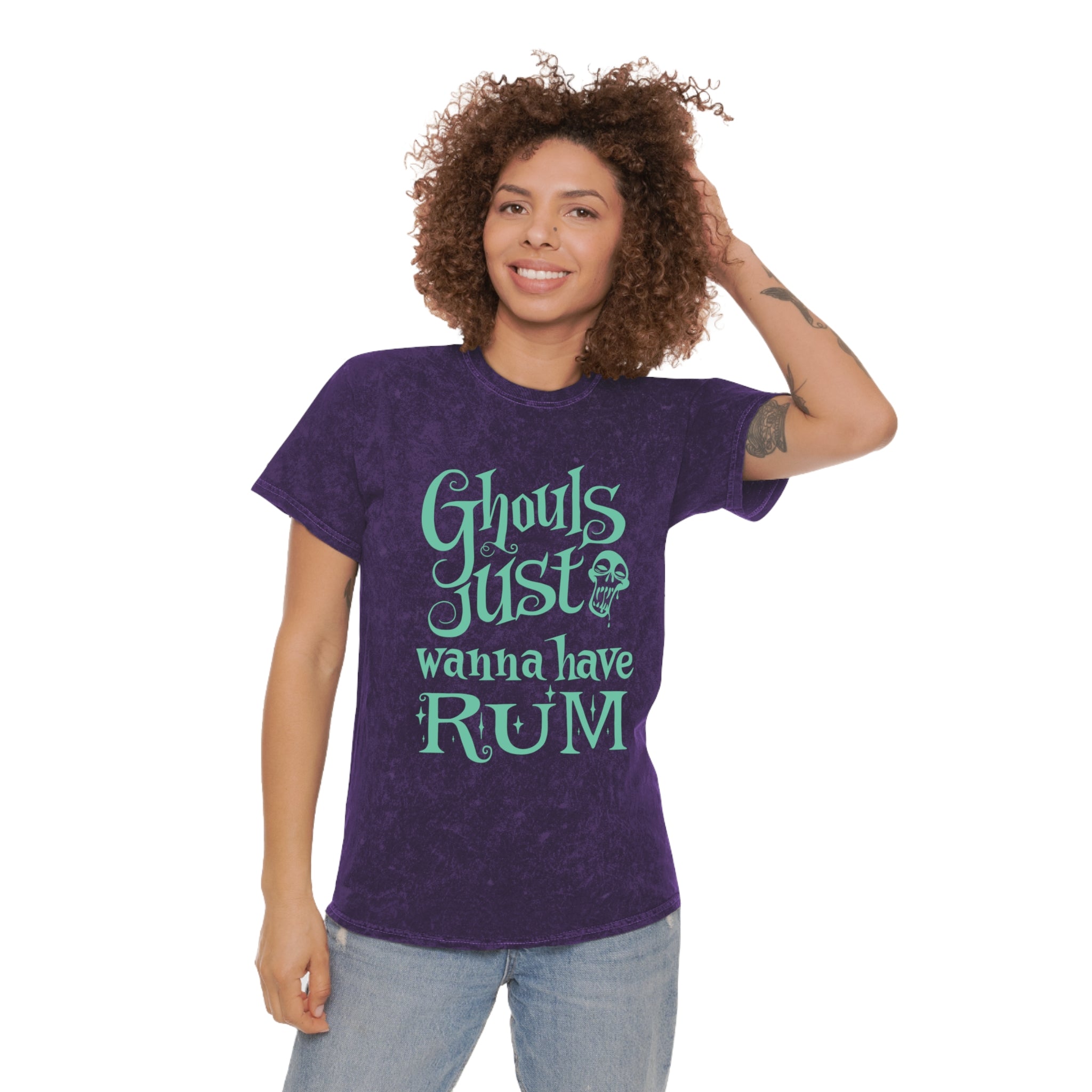 Ghouls Just Wanna Have Rum Womens Halloween Booteek Mineral Wash T-Shirt