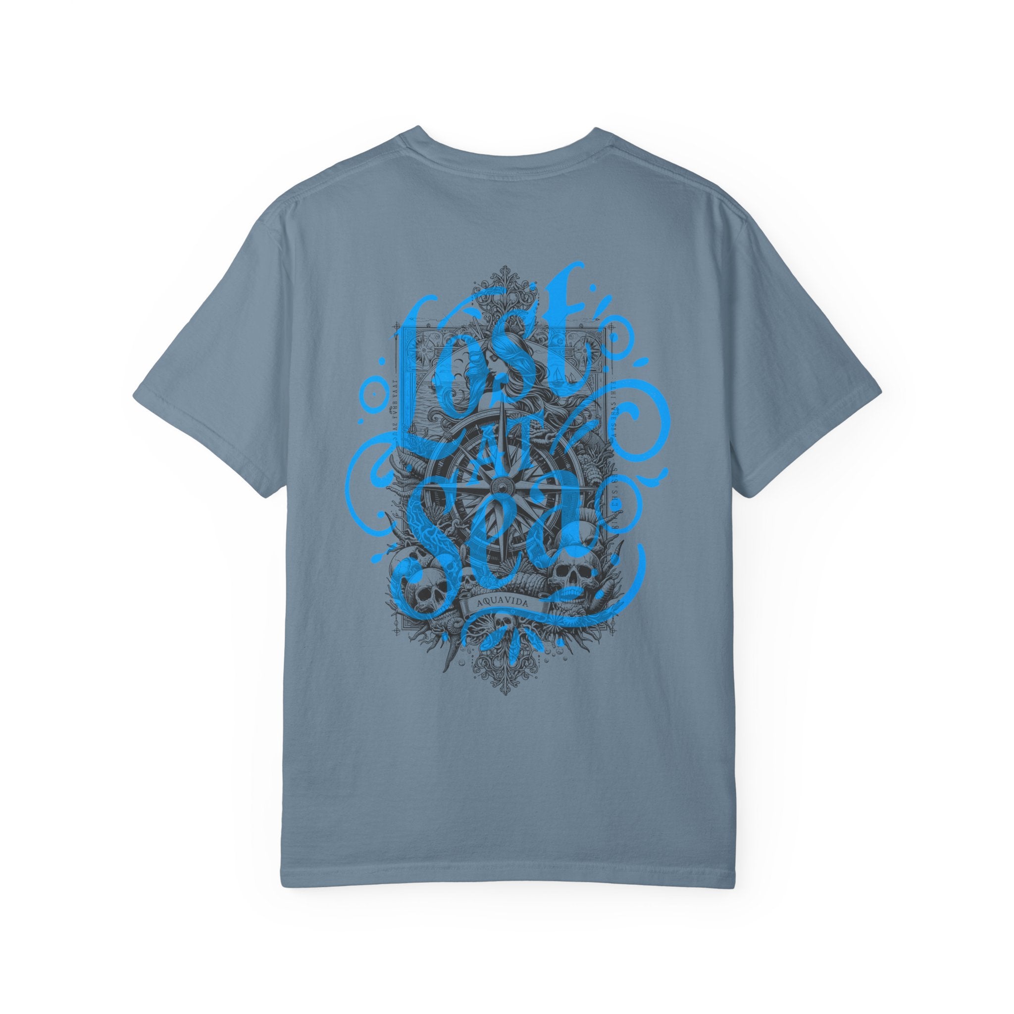 LOST AT SEA NAUTICAL COMPASS SKULLS Mens AQUA VIDA Short Sleeve Tee