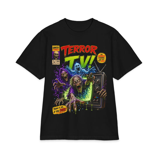 Terror TV Horror Comic Heavyweight Boxy Fit Halloween Tee