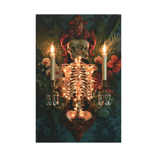 Skeletal Gothic Sconce Oddity Matte Stretched Canvas Wall Art
