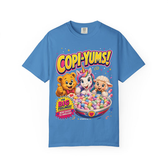 "Copi-Yums! For Big Feelings" Retro Cartoon Copium Mens ATOMYK Short Sleeve Tee