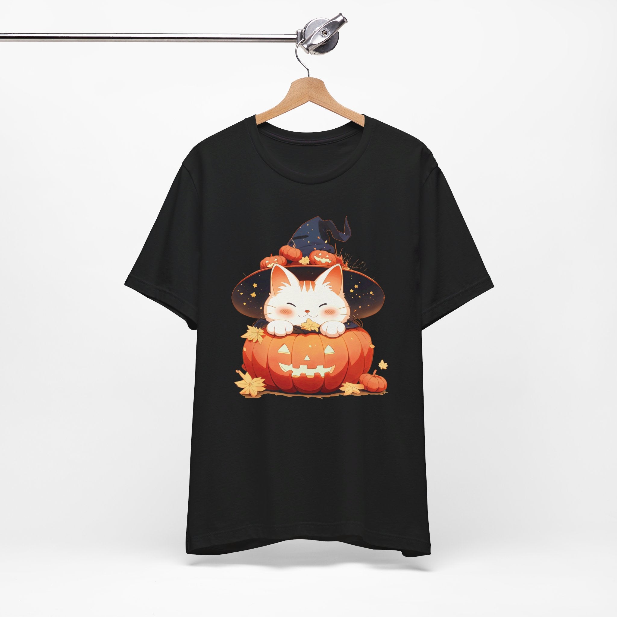 Cute Kitty Pumpkin Witch Womens Halloween Booteek Jersey Short Sleeve Tee