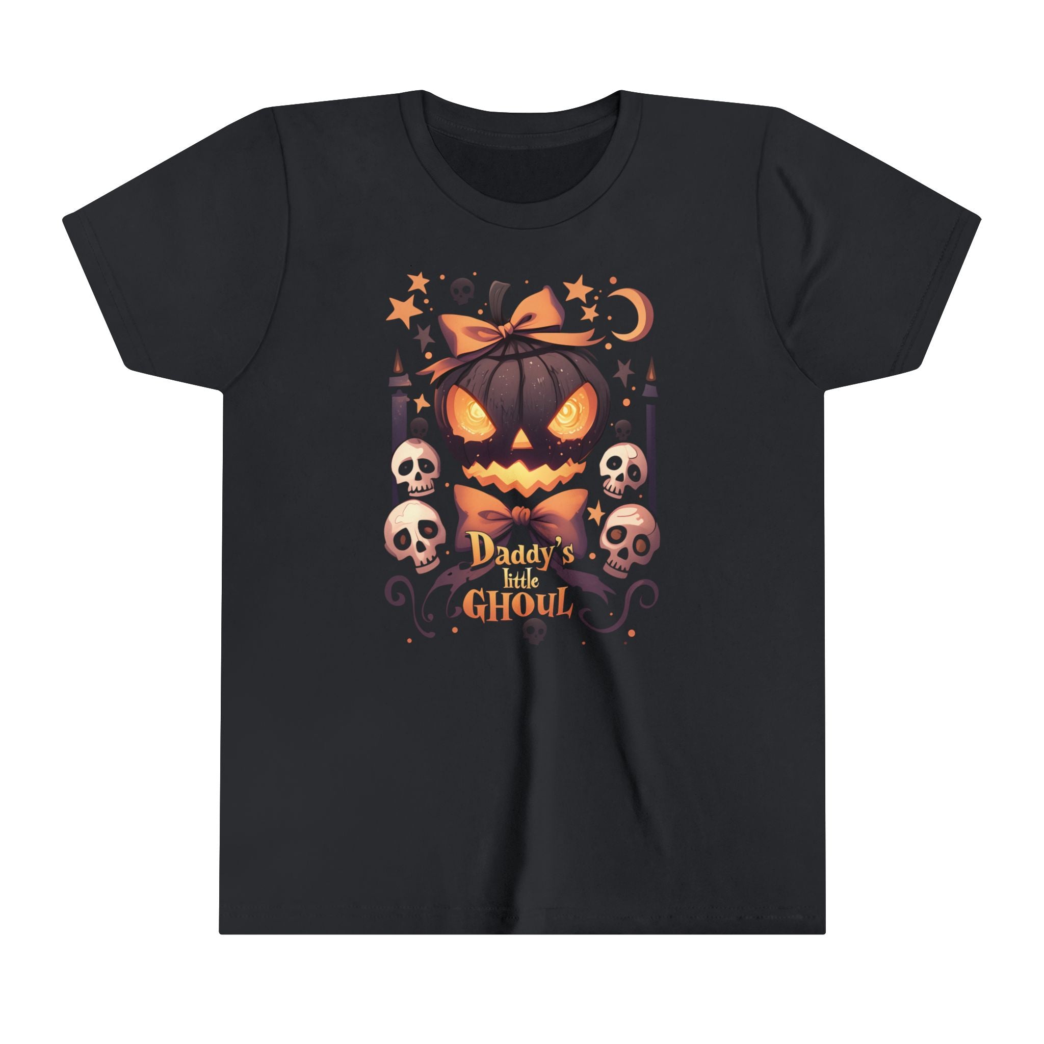 Daddy’s Little Ghoul Scary Pumpkin Girls Halloween Short Sleeve Tee