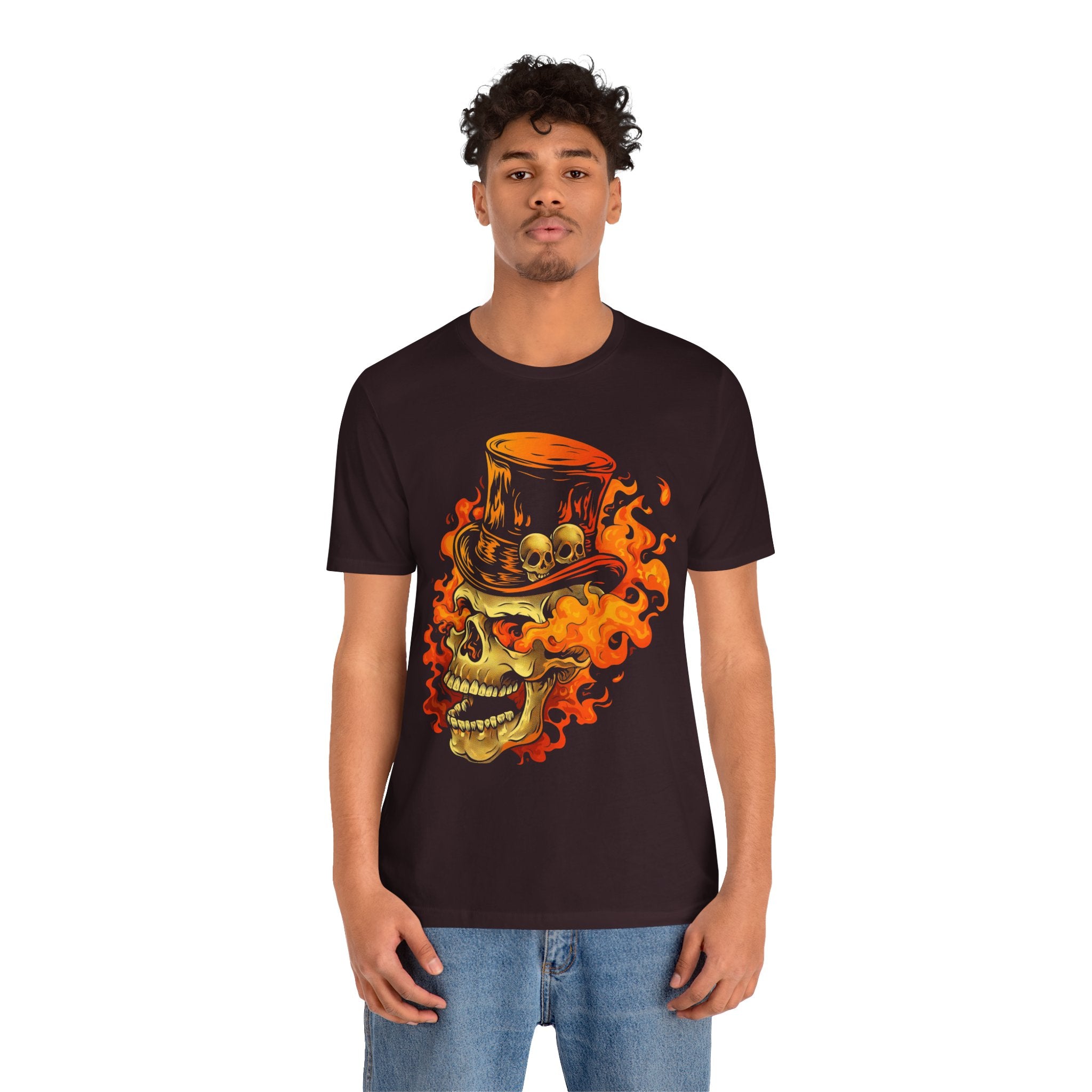 Flaming Tophat Skull Mens Halloween Booteek Jersey Short Sleeve Tee