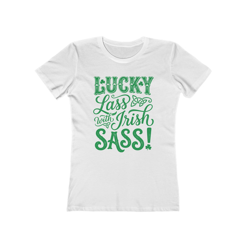 Lucky Lass With Irish Sass St. Patrick's Day Womens Graphic Boyfriend Short Sleeve tee