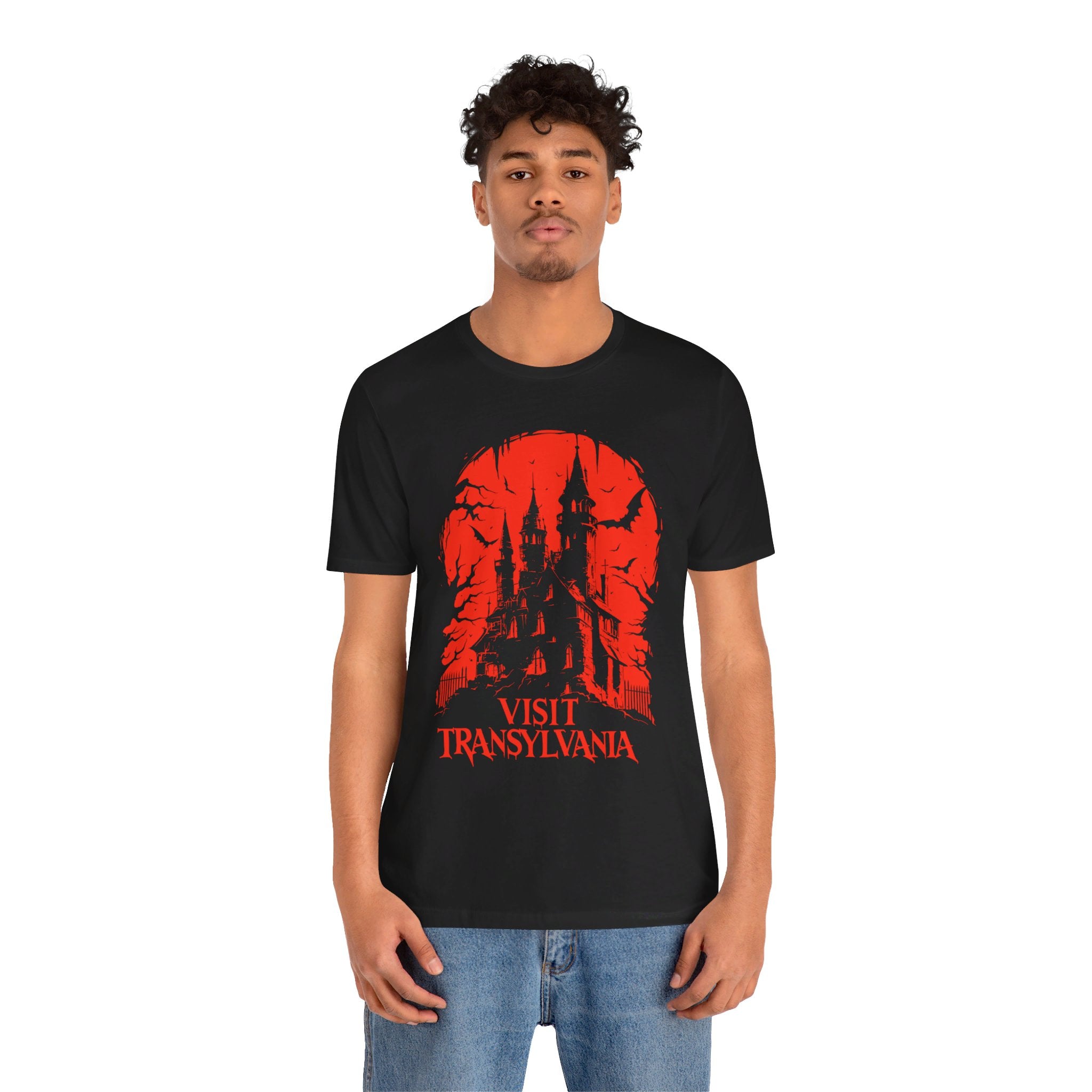 Visit Transylvania Mens Halloween Booteek Jersey Short Sleeve Tee