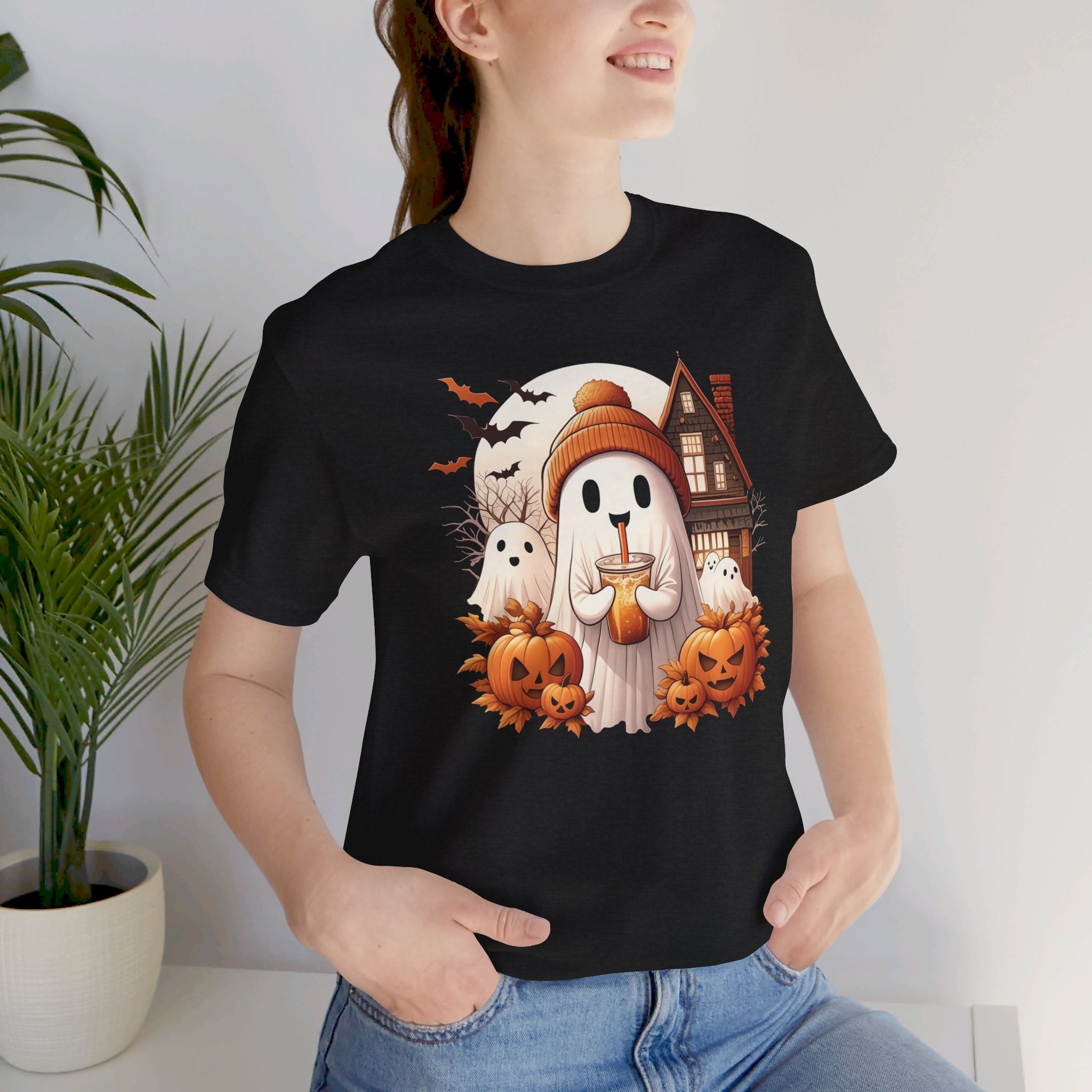 Pumpkin Iced Latte Ghost Womens Halloween Booteek Jersey Short Sleeve Tee