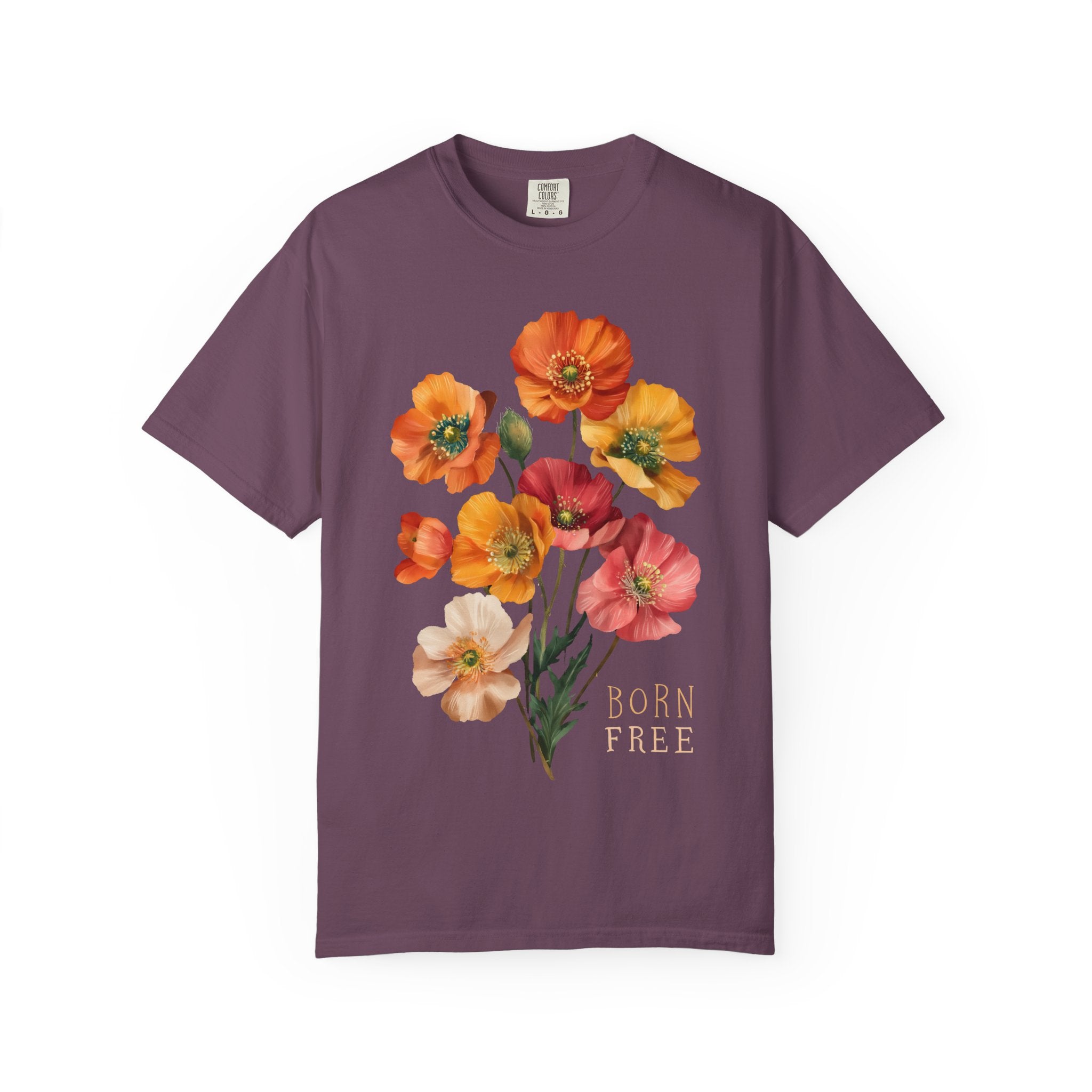 Born Free Poppies Womens L'Atomique Comfort Colors Short Sleeve Tee