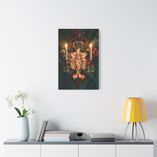 Skeletal Gothic Sconce Oddity Matte Stretched Canvas Wall Art