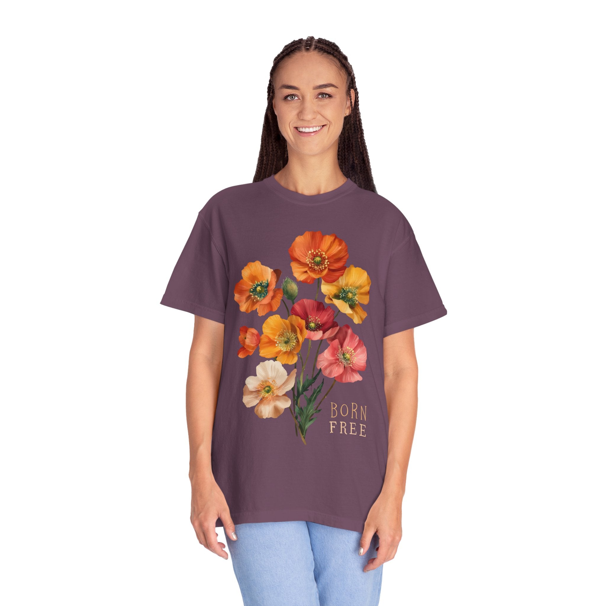 Born Free Poppies Womens L'Atomique Comfort Colors Short Sleeve Tee
