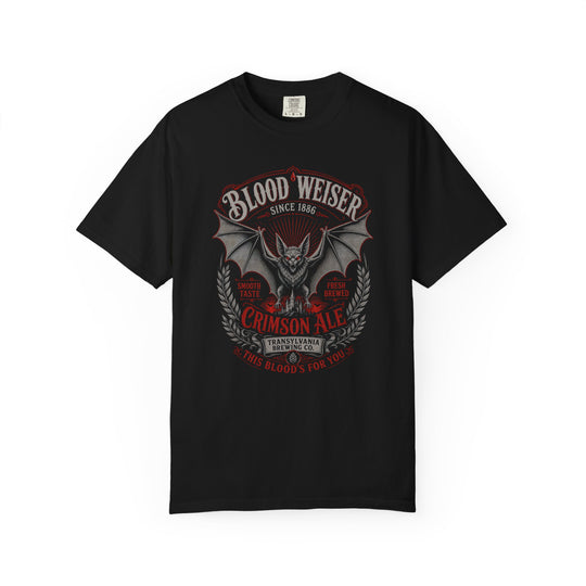 Blood Weiser Crimson Ale Vintage Vampire Beer Mens WUNDERLAND Halloween Booteek Short Sleeve Tee