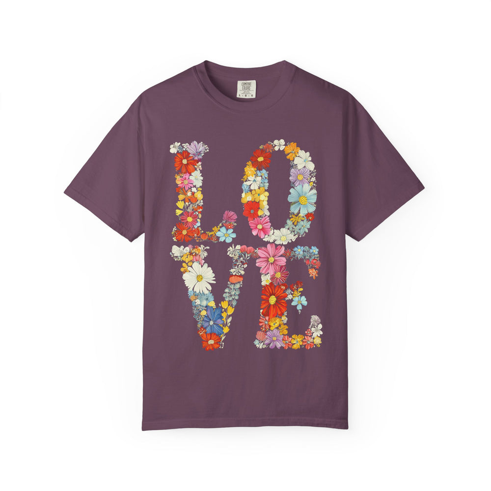 Floral LOVE Letters Womens L'Atomique Comfort Colors Short Sleeve Tee