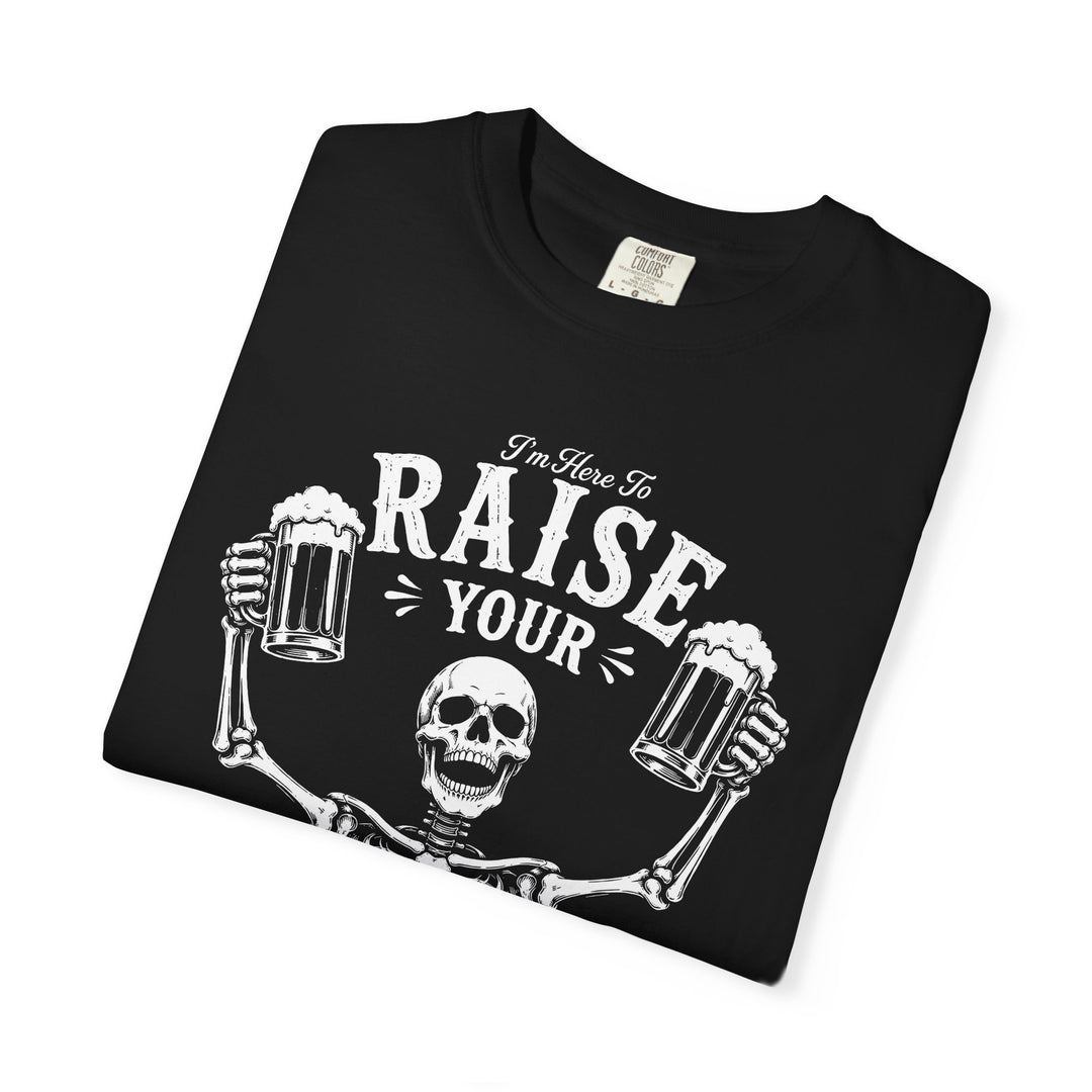 Raise Your Spirits Skeleton Funny Beer Mens WUNDERLAND Halloween Booteek Short Sleeve Tee