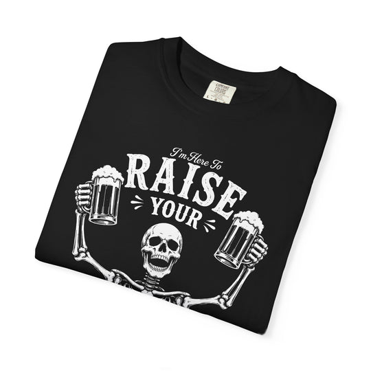 Raise Your Spirits Skeleton Funny Beer Mens WUNDERLAND Halloween Booteek Short Sleeve Tee