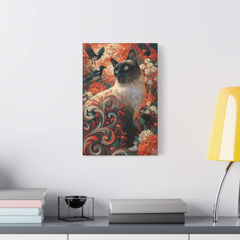 Vintage Siamese Cat in Floral Garden Canvas Wall Art