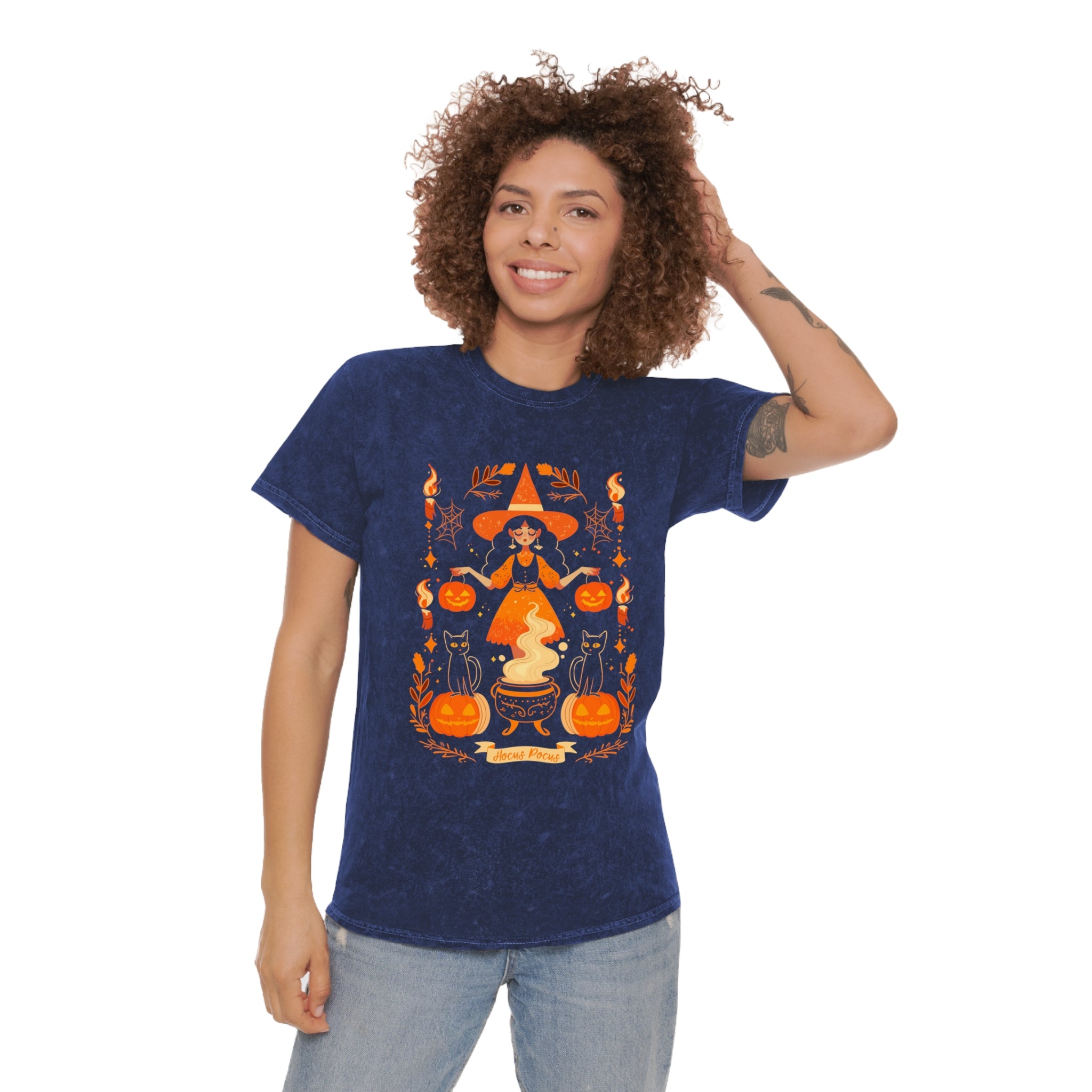 Hocus Pocus Folk Witch Womens Halloween Booteek Mineral Wash T-Shirt