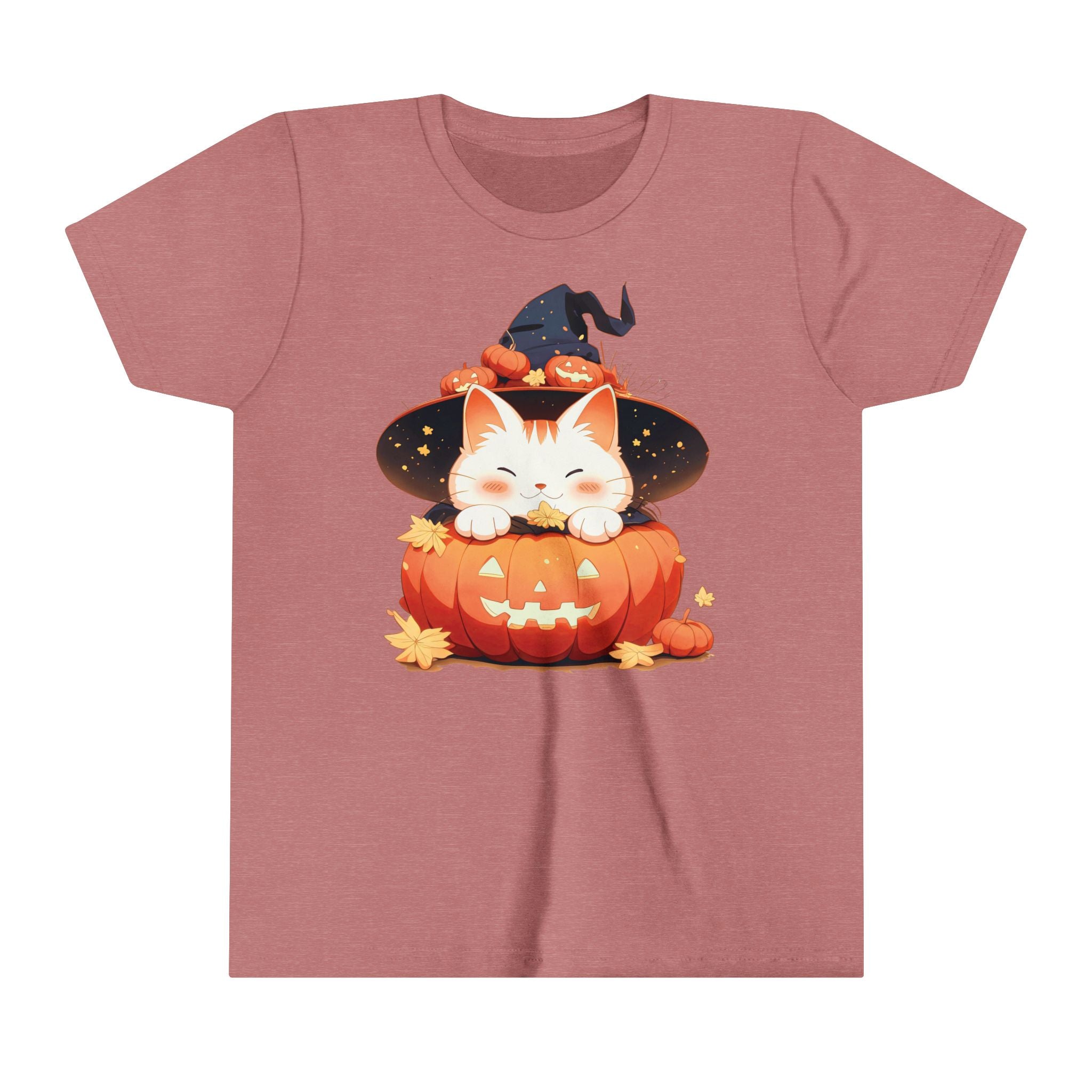 Cute Kitty Pumpkin Witch Girls Halloween Short Sleeve Tee