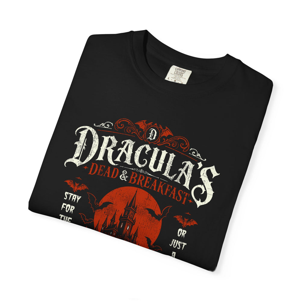 Dracula's Dead Breakfast Transylvania Vampire Castle Men's Relaxed Fit Halloween Tee