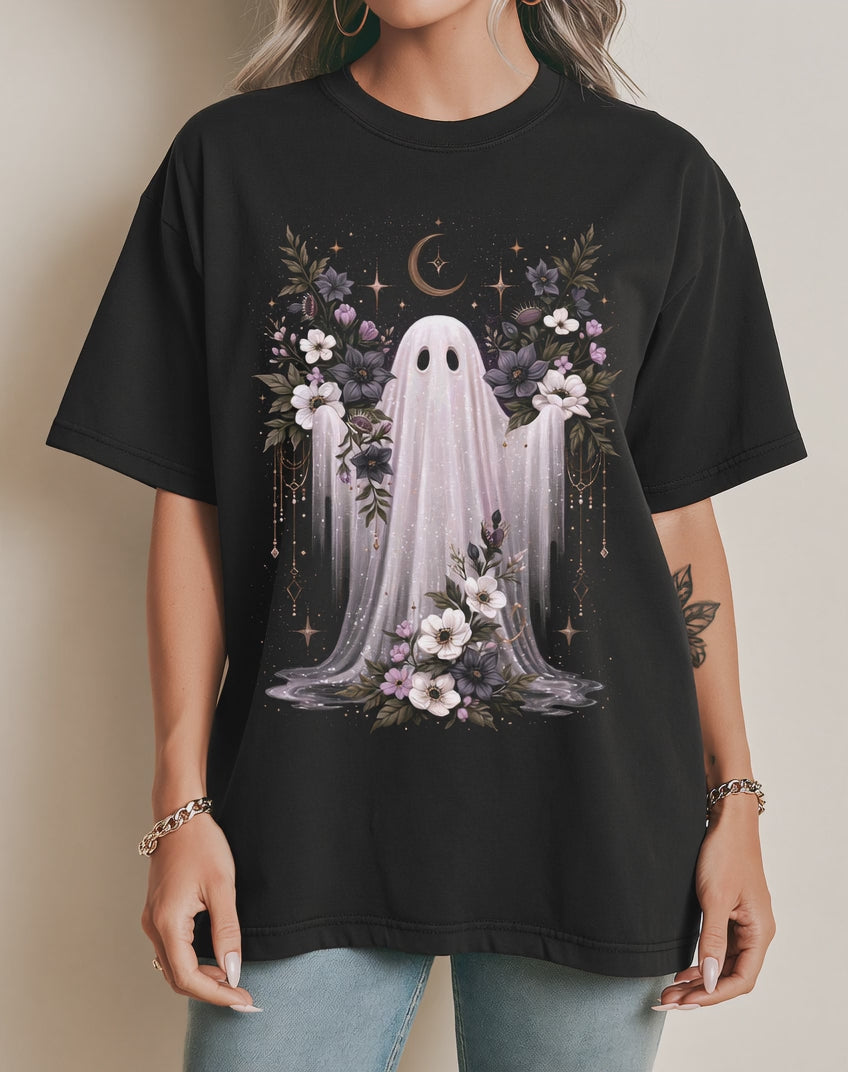 Cute Floral Ghost Crescent Moon Women&