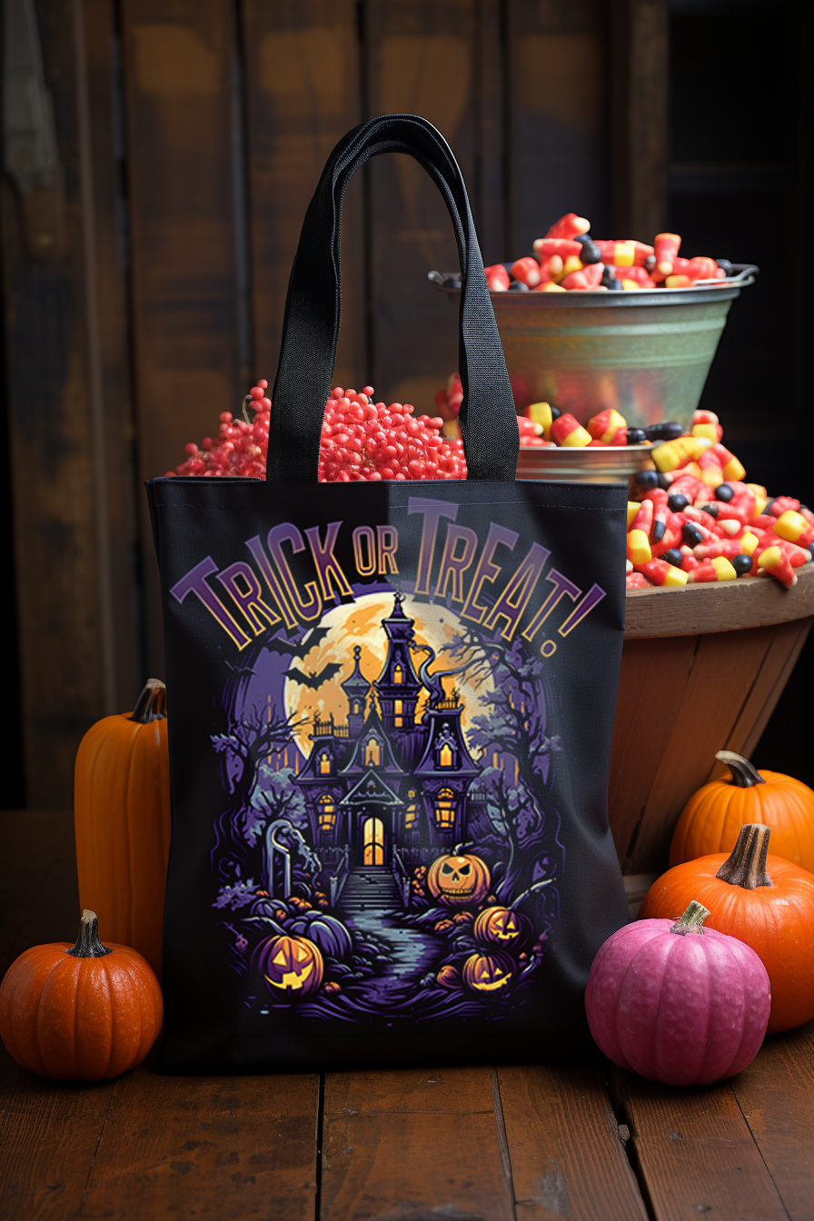 Classic Haunted House Trick or Treat Tote